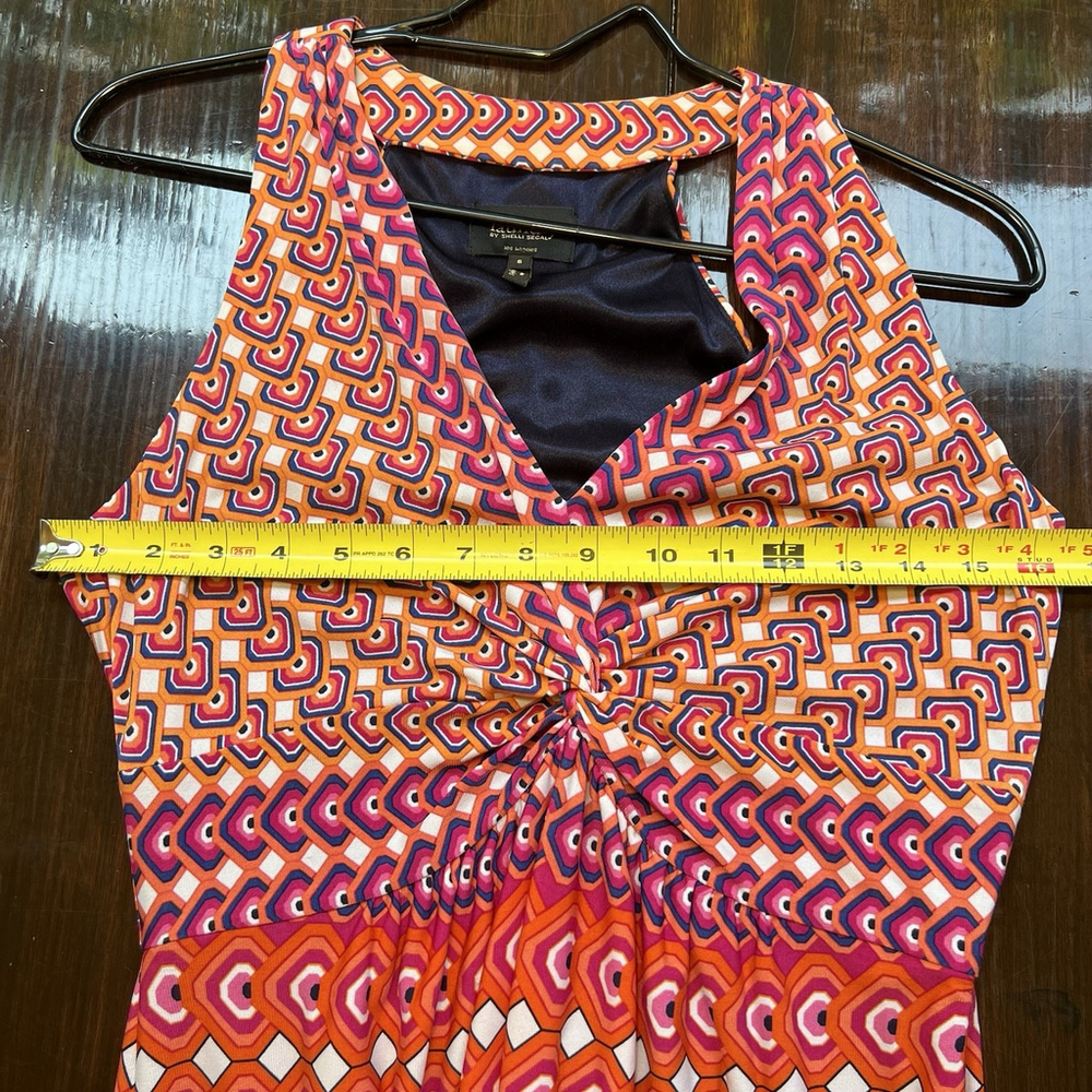 Laundry Shelli Segal Sleeveless Halter Dress Sz6 Twisted Cinched Bust Geometric - Picture 11 of 13